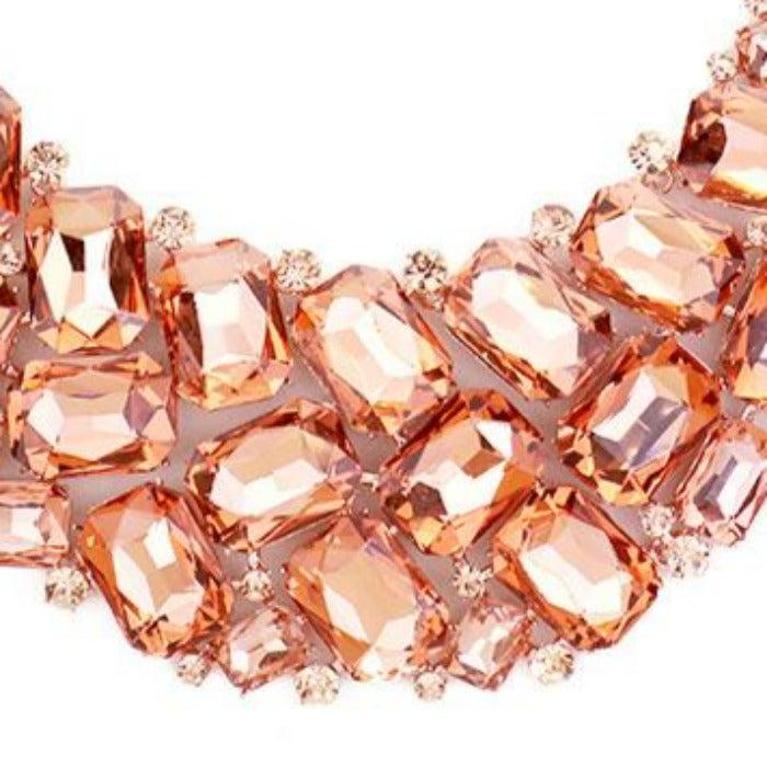 Peach Faceted Teardrop Crystal Rose Gold Statement Necklace