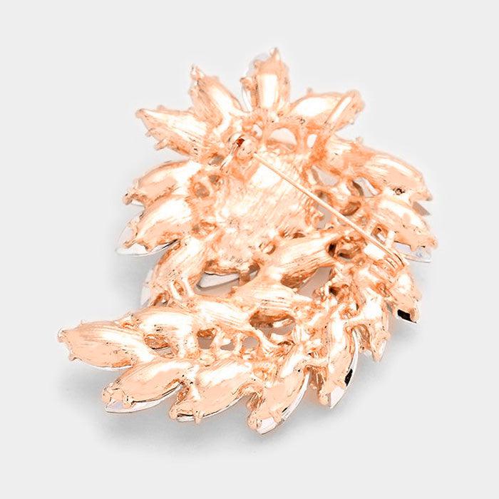 Peach Glass Crystal Marquise Cluster Rose Gold Brooch