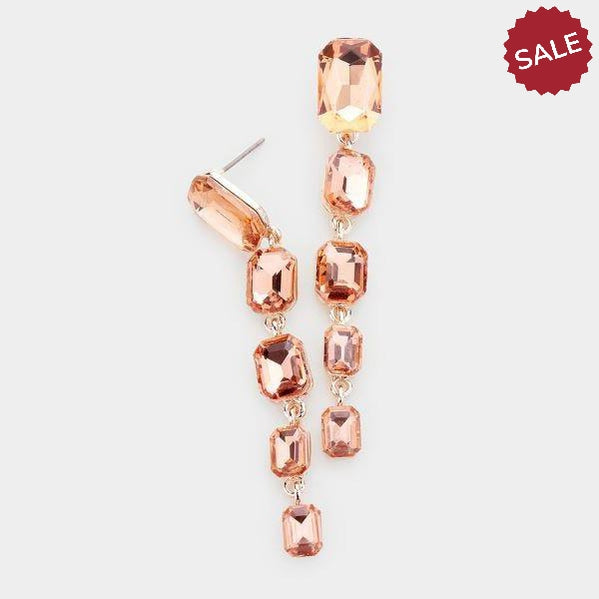 Peach Rectangle Crystal Link Evening Earrings-Earring-SPARKLE ARMAND