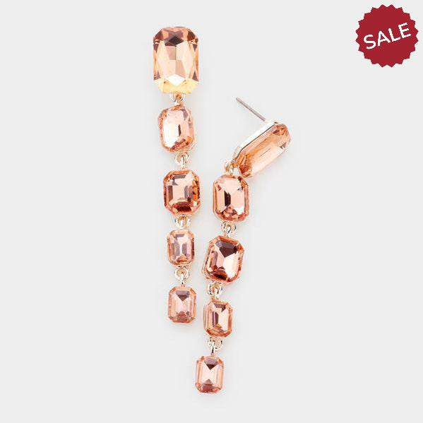 Peach Rectangle Crystal Link Evening Earrings-Earring-SPARKLE ARMAND