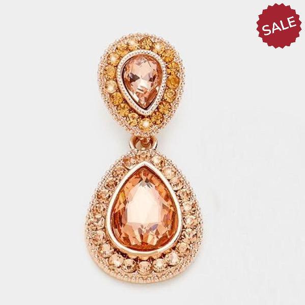 Peach & Rose Gold Crystal Marquise Evening Earrings by Boutique Collection