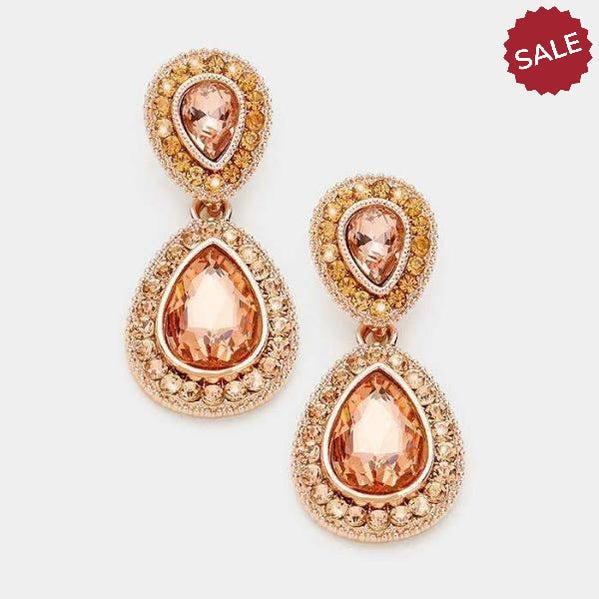 Peach & Rose Gold Crystal Marquise Evening Earrings by Boutique Collection