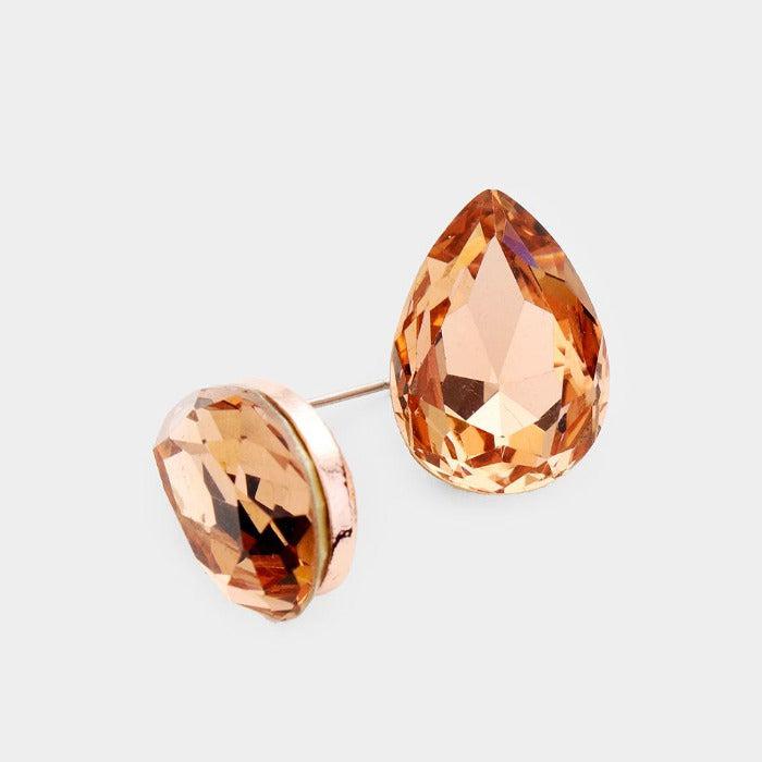 Peach Teardrop Crystal Rose Gold Earrings by BLUE ICE