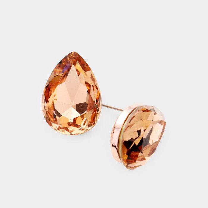 Peach Teardrop Crystal Rose Gold Earrings by BLUE ICE