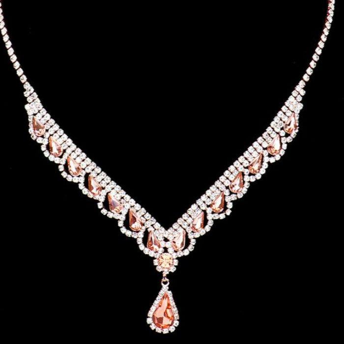 Peach Teardrop Stone Accented Rhinestone Necklace Sparkle Armand