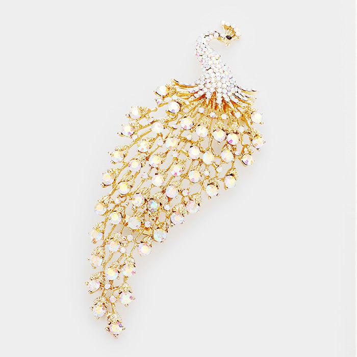 Peacock Oversized Pave Abalone Crystal Pin Brooch