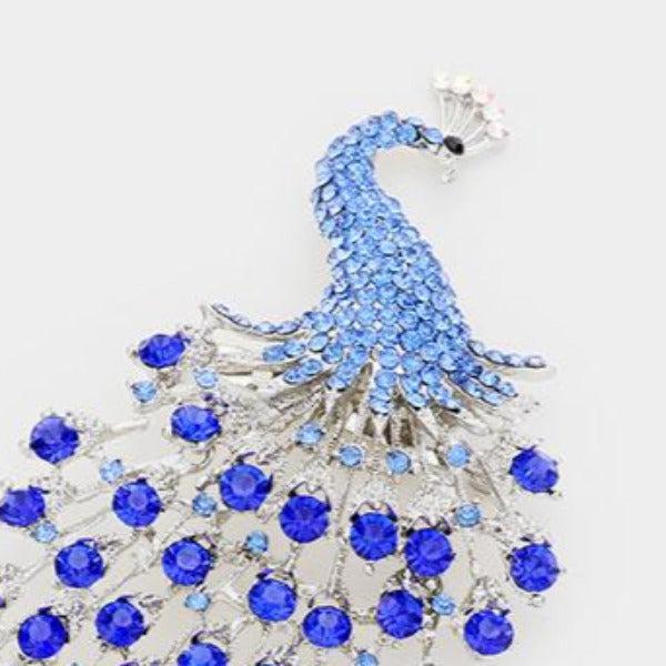 Peacock Oversized Pave Blue Crystal Pin Brooch