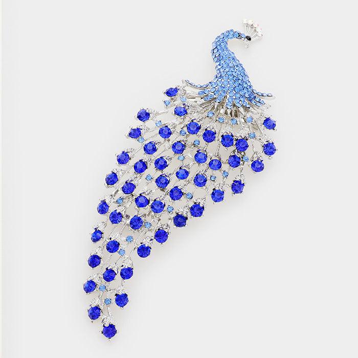 Peacock Oversized Pave Blue Crystal Pin Brooch
