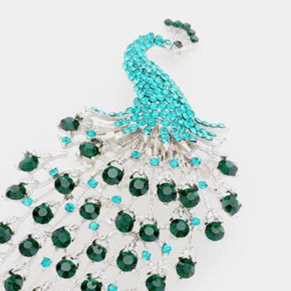 Peacock Oversized Pave Green Crystal Pin Brooch