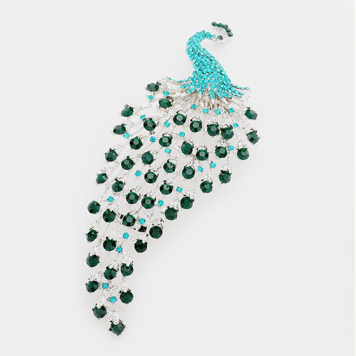 Peacock Oversized Pave Green Crystal Pin Brooch