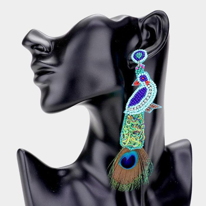 Peacock Seed Bead Earrings-Earring-SPARKLE ARMAND