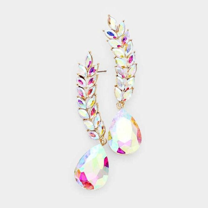 Pear Abalone Crystal Marquise Vine Evening Earrings