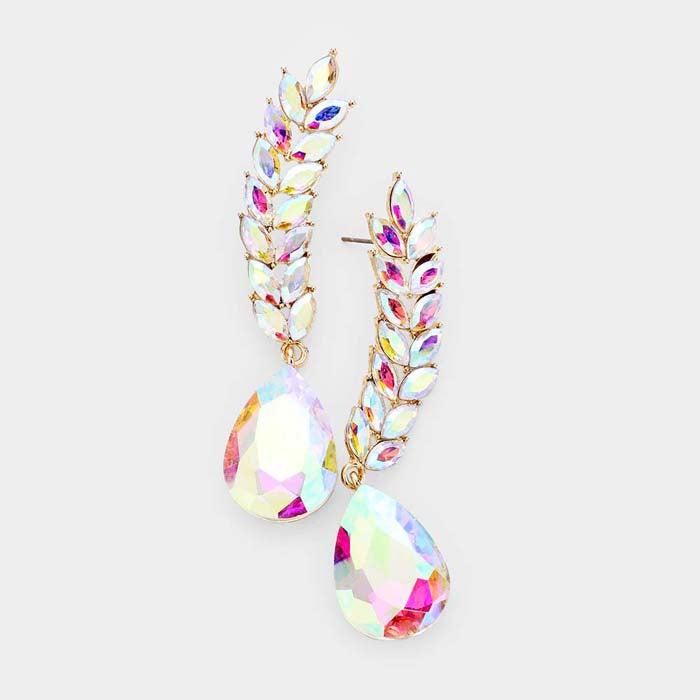 Pear Abalone Crystal Marquise Vine Evening Earrings