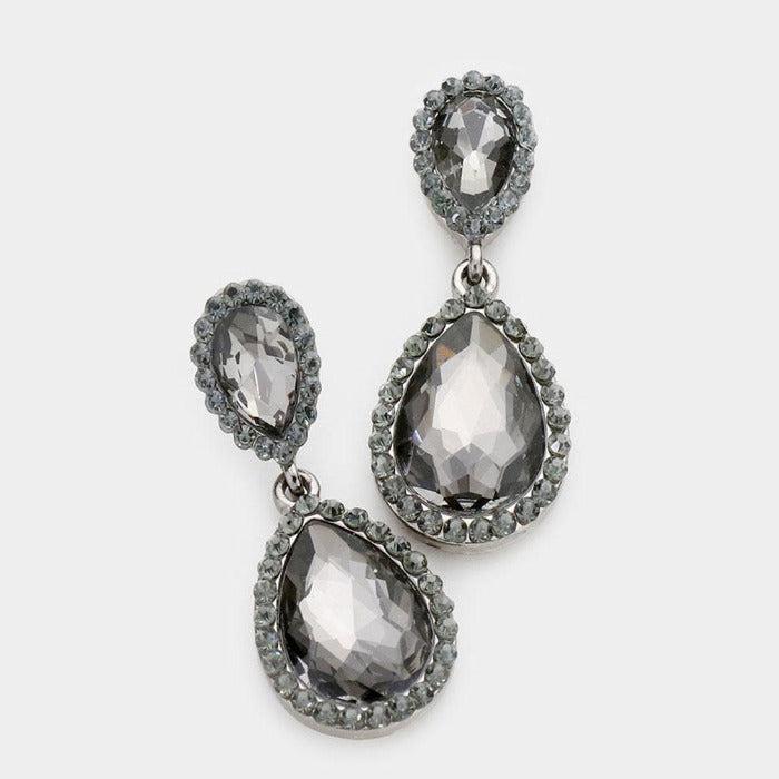 Pear Black Diamond Crystal Pave Trim Earrings by Sophia Collection