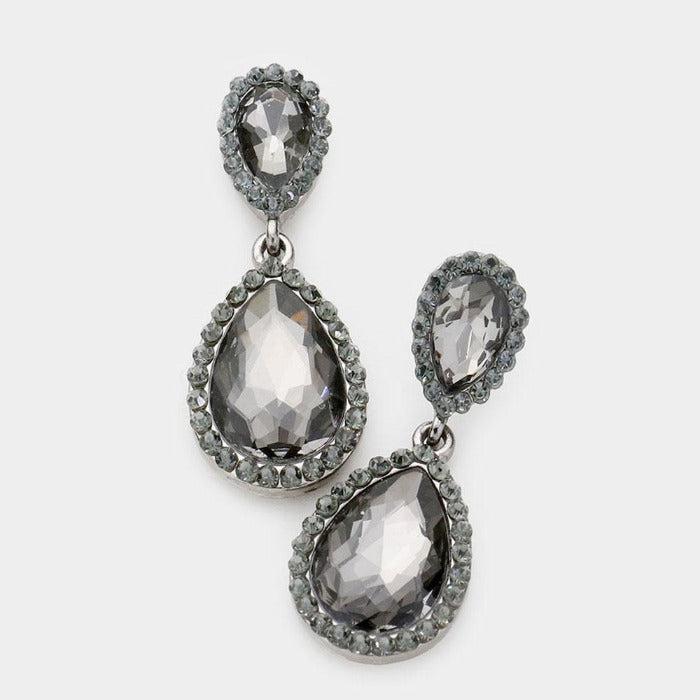 Pear Black Diamond Crystal Pave Trim Earrings by Sophia Collection