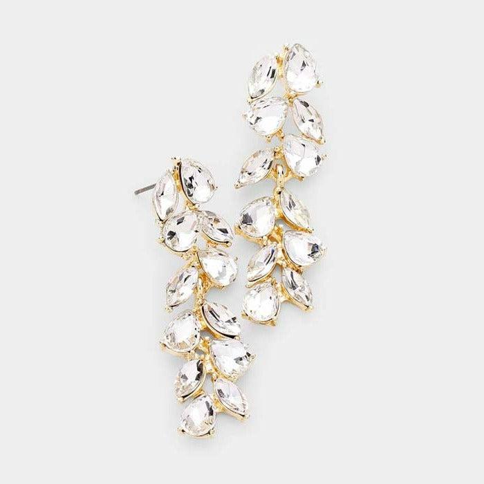Pear Clear Marquise Crystal Vine Evening Earrings