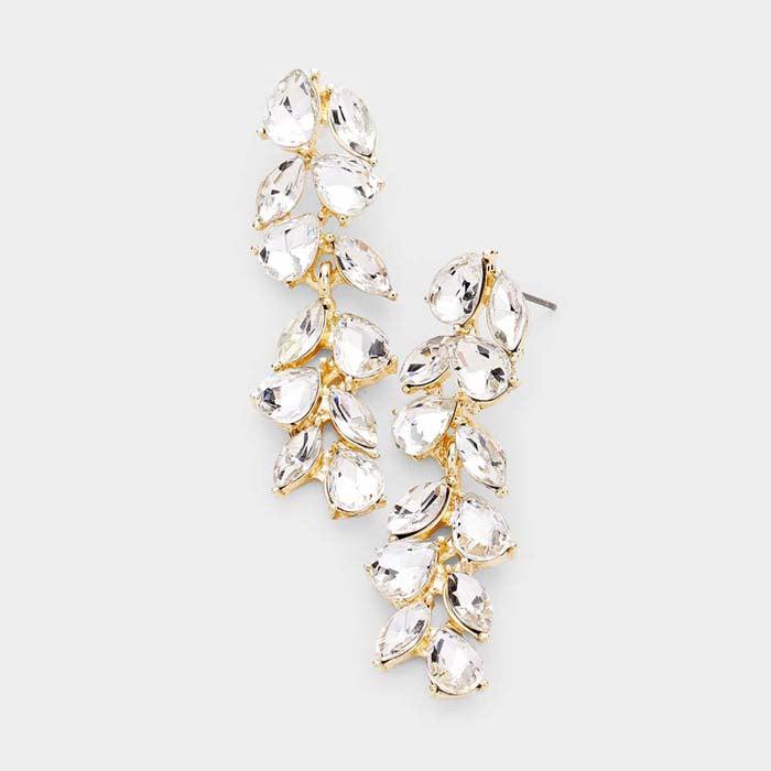 Pear Clear Marquise Crystal Vine Evening Earrings