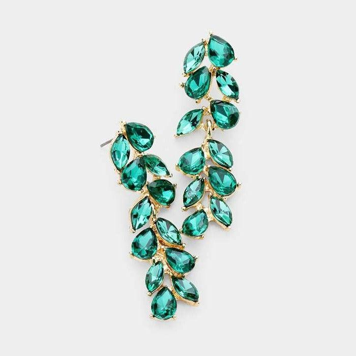Pear Emerald Green Marquise Crystal Vine Evening Earrings