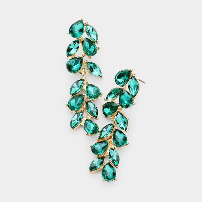 Pear Emerald Green Marquise Crystal Vine Evening Earrings