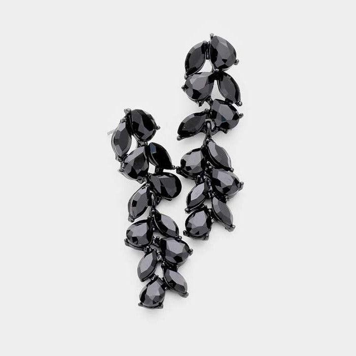 Pear Jet Black Marquise Crystal Vine Evening Earrings