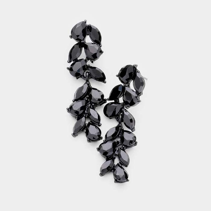 Pear Jet Black Marquise Crystal Vine Evening Earrings