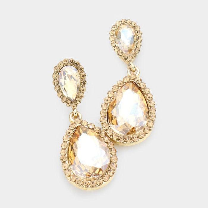 Pear Lt Colored Topaz Crystal Pave Trim Earrings by Sophia Collection