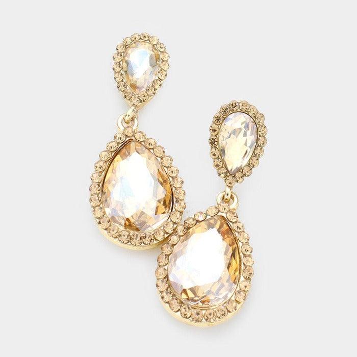 Pear Lt Colored Topaz Crystal Pave Trim Earrings by Sophia Collection