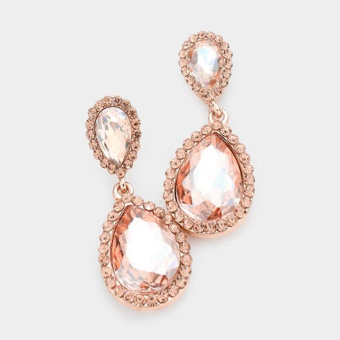 Pear Peach Crystal Pave Trim Earrings by Sophia Collection