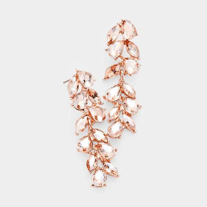 Pear Peach Marquise Crystal Vine Evening Earrings