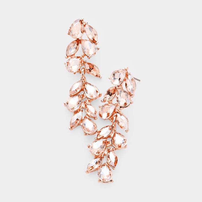 Pear Peach Marquise Crystal Vine Evening Earrings