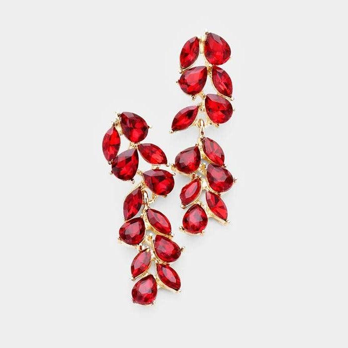 Pear Red Marquise Crystal Vine Evening Earrings
