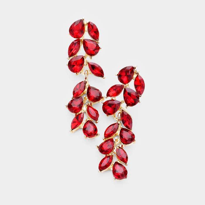 Pear Red Marquise Crystal Vine Evening Earrings