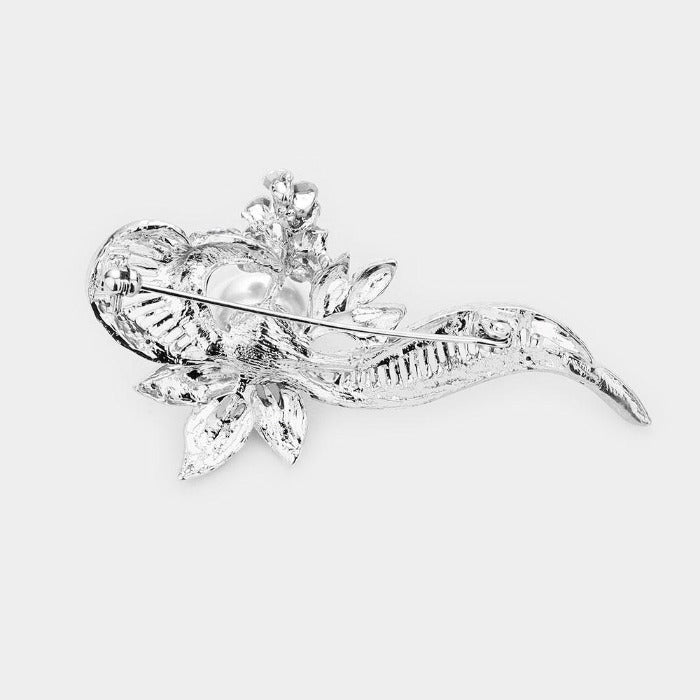 Pearl Accented Leaf Pin Brooch by SP Sophia Collection