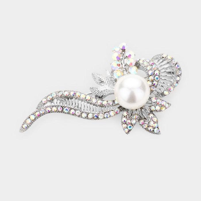 Pearl Accented Leaf Pin Brooch by SP Sophia Collection