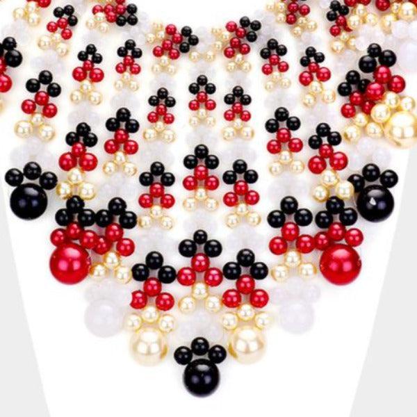 Pearl Bubble Red Black Cream Collar Statement Necklace Set