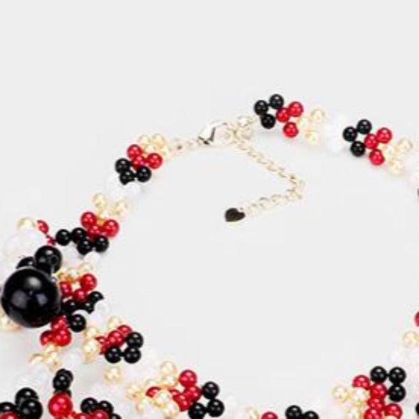 Pearl Bubble Red Black Cream Collar Statement Necklace Set