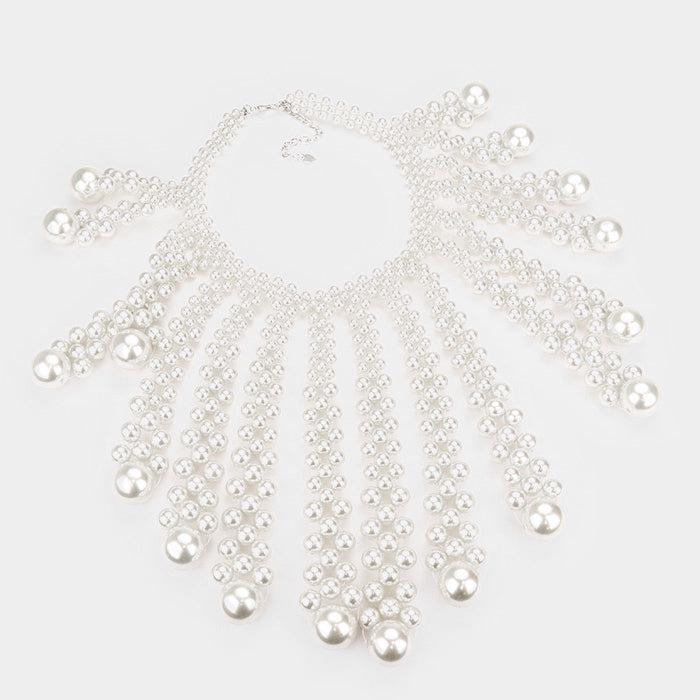 Pearl Bubble White Collar Statement Necklace Set