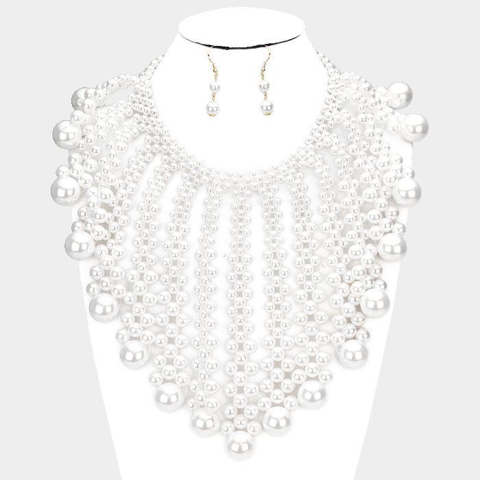 Pearl Bubble White Collar Statement Necklace Set