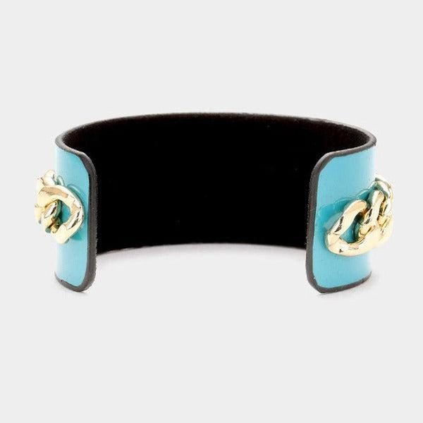 Pearl Honey Bee Blue Metal Chain Cuff Bracelet