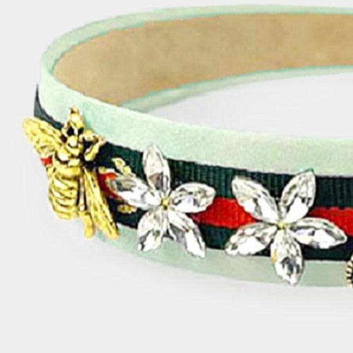 Pearl Honey Bee Flower Mint Color Block Headband-Hair Accessories-SPARKLE ARMAND