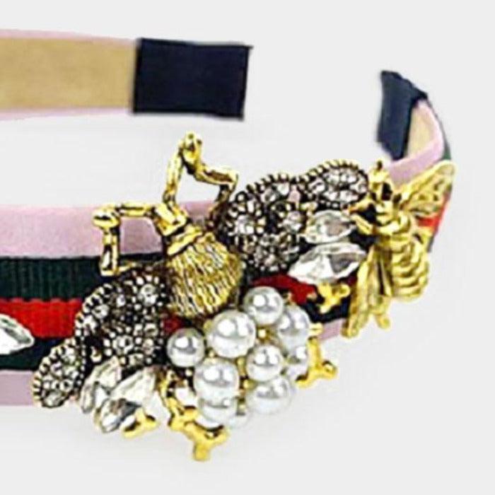 Pearl Honey Bee Flower Pink Color Block Headband