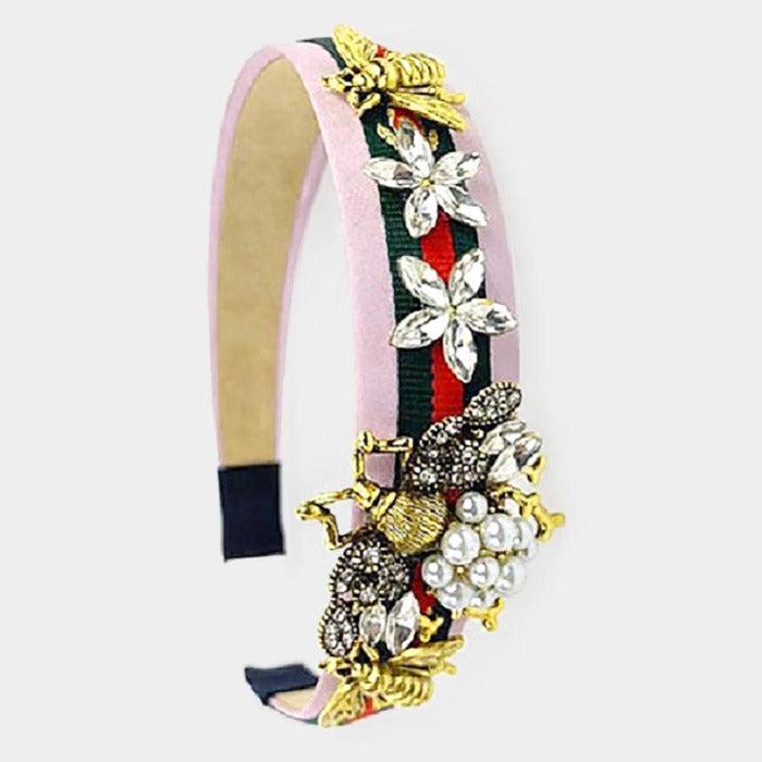 Pearl Honey Bee Flower Pink Color Block Headband