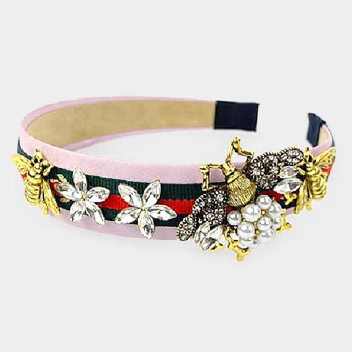 Pearl Honey Bee Flower Pink Color Block Headband