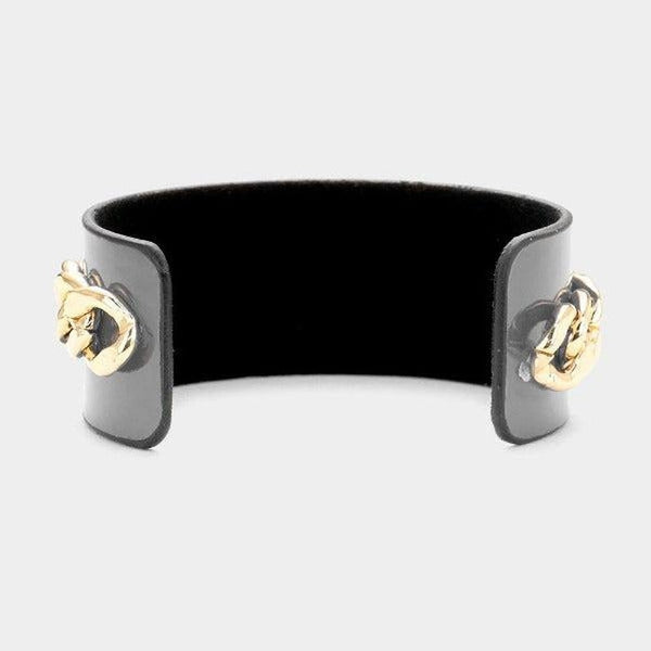 Pearl Honey Bee Gray Metal Chain Cuff Bracelet