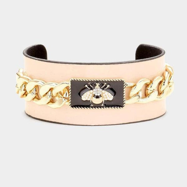 Pearl Honey Bee Neutral Metal Chain Cuff Bracelet