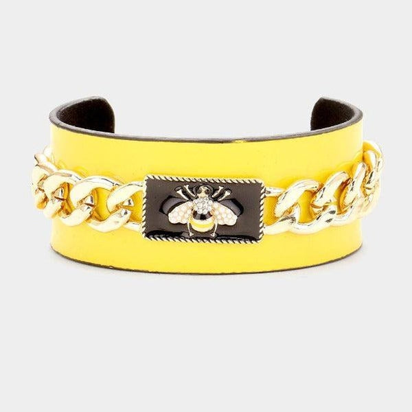 Pearl Honey Bee Yellow Metal Chain Cuff Bracelet