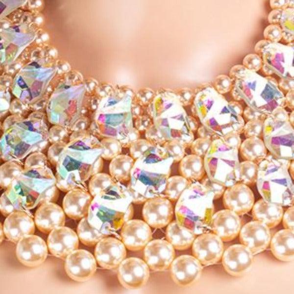 Pearl Multi Strand Crystal Statement Necklace Set