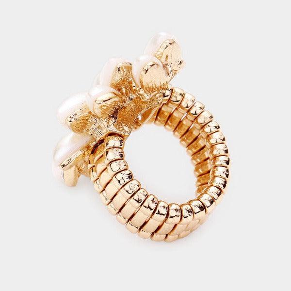 Pearl Rhinestone Cluster Stretch Ring-Ring-SPARKLE ARMAND