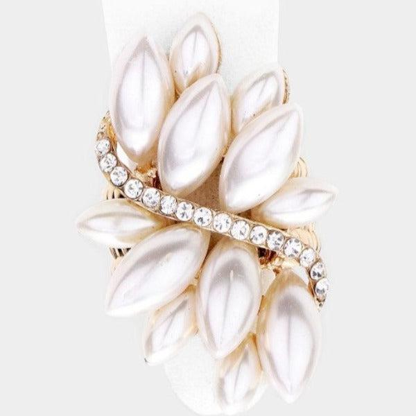 Pearl Rhinestone Cluster Stretch Ring-Ring-SPARKLE ARMAND