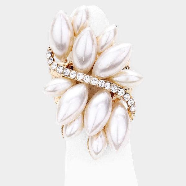 Pearl Rhinestone Cluster Stretch Ring-Ring-SPARKLE ARMAND